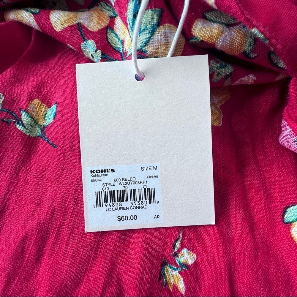 LC Lauren Conrad NWT Ruffle Fit & Flare Apron Linen‎ Dress Red Lemon Orchard M - Picture 11 of 12